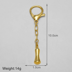 Detail view of 18k gold plated keychain with precise length and weight measurements