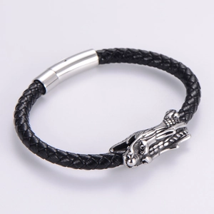 Pulsera De Cabeza De Dragón Para Hombre Cierre De Acero Inoxidable Cuero PU Trenzado Joyería Punk Rock Vintage