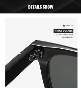Close-up of durable metal hinge details on high-quality black sunglasses frames