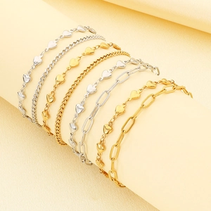 Stainless Steel Heart Pendant Layered Paperclip Chain Bracelet For Women Adjustable Minimalist Elegant INS Style