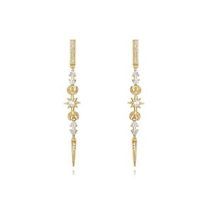 Luxurious gold star and moon tassel drop earrings with sparkling cubic zirconia crystals