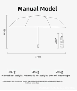 Detailed size specifications for folding sun umbrella showing height and diameter dimensions