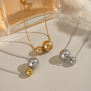 Double Ball Pendant Necklace Stainless Steel Round Beads Snake Bone Chain Waterproof Hypoallergenic Geometric Jewelry