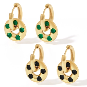 French Style Stainless Steel Hoop Earrings With Glass Donut Pendant Geometric Niche Design For Women
