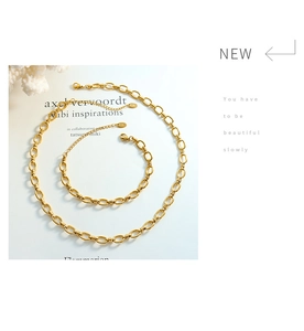 Detailed close-up of 18K gold-plated chunky link necklace and bracelet jewelry set