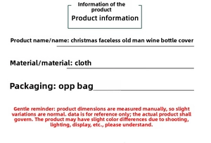 Spécifications détaillées de taille et matériau pour couvre-bouteille de Noël gnome
