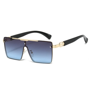 Stylish square gradient blue sunglasses with gold metal bridge and black temples