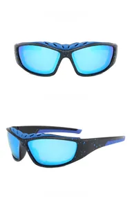 Polarized sports sunglasses with black matte frame, blue splatter and silicone pads
