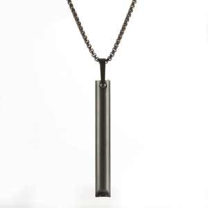 Mindfulness breathing pendant necklace in black stainless steel for stress relief