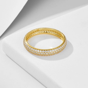 925 sterling silver gold plated full eternity ring with micro-pave cubic zirconia stones