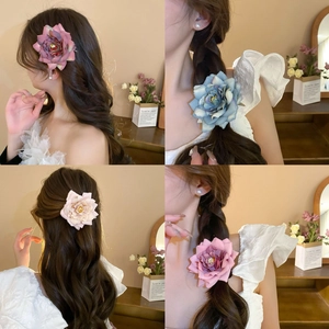 Large Fabric Rose Flower Hair Clip Brooch Dual Use Handmade Satin Floral Elegant Korean Style For Women Wedding