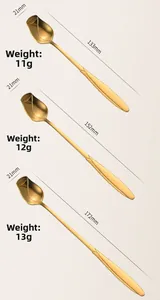 Three-piece gold stainless steel rose-shaped spoons in three sizes with detailed leaf engraving