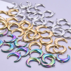 Crescent moon pendants in gold silver and rainbow finishes for DIY jewelry making