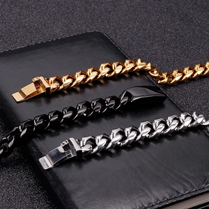Bracelets gourmette cubaine pour hommes en acier inoxydable or, noir et argent