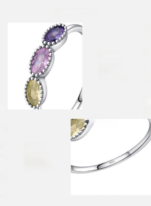 Detailed macro view of S925 sterling silver ring with 5A tricolor zircon gemstones