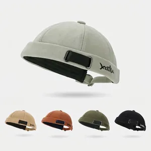 Vintage Docker Hat Brimless Cotton Cap Adjustable Embroidered Letter Retro Streetwear Warm Beanie For Men Women