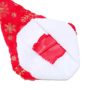 Detailed macro view of the interior lining and plush fabric on the red Christmas hat