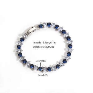 Blue round zircon and white marquise stone bracelet in silver-plated finish for women