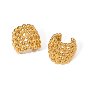 Minimalist 18k gold plated stainless steel honeycomb mesh ear cuff with beaded texture