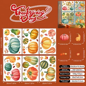 Detail layout of Thanksgiving pumpkin window clings with dual-sided printing and sizes