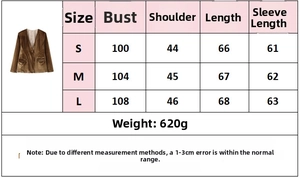 Detailed size chart for the women velvet blazer and flared pants suit in brown color