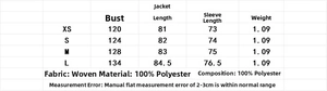 Detailed size chart for women's plaid wool blend coat with chest and length measurements