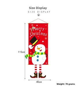Detailed size chart for Christmas hanging banner featuring snowman and dimensions 115x40cm
