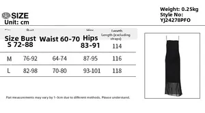 Detailed size chart with measurements for the bodycon mesh strap dress for women