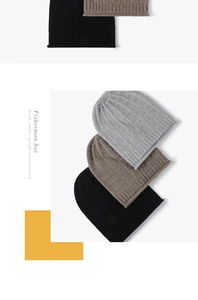 Detail showing waffle knit texture of wool beanies in black, grey and brown colors