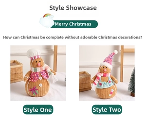 Detail showing two knitted gingerbread dolls in chef and elf costumes for Christmas decor
