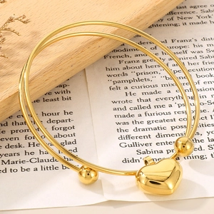 Layered Heart Charm Bangle Bracelet Stainless Steel Open Adjustable Minimalist Fashion Jewelry For Women
