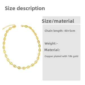 Detailed size chart for 18K gold-plated copper coffee bean chain necklace, 40+5cm length