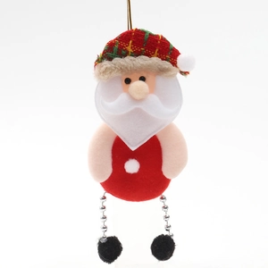 Christmas tree hanging Santa Claus plush ornament with beaded legs and red hat