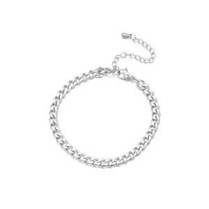 Bracciale a catena cubana in acciaio inossidabile argento con chiusura a moschettone