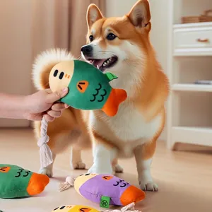 Plüsch-Hundespielzeug Fischform mit Baumwollseil zum Kauen und interaktivem Spielen