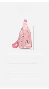 Detailed dimension guide of pink oxford cloth chest bag with multi-pocket structure
