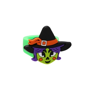 Halloween cartoon green witch silicone ring for kids featuring a black pointed hat