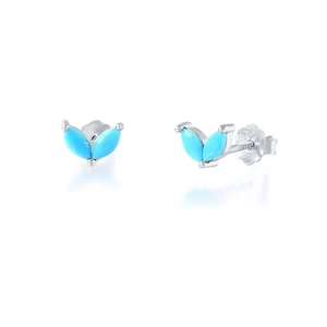 Macro detail of S925 sterling silver stud earrings with marquise-cut turquoise stones
