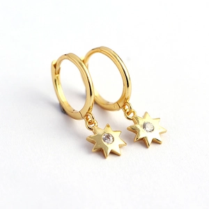 Gold octagon star drop earrings in S925 sterling silver with sparkling zircon stones