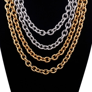Modern stainless steel O-chain necklaces in gold and silver finish on model