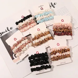 Satin Scrunchies Hair Ties Elastic Satin Like Fabric Pleated Glossy Hair Accessories For Women Girls