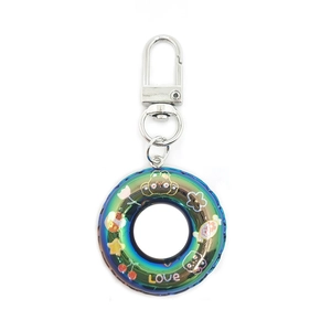 Rainbow plated mini swim ring keychain with cute cartoon animal prints and silver clasp