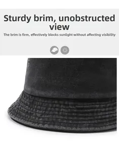Detailed close-up of washed cotton bucket hat showing sunshade brim and sturdy fabric texture