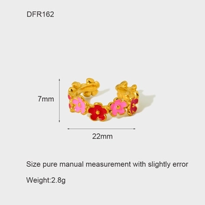18K gold plated stainless steel adjustable ring with colorful enamel flower charms