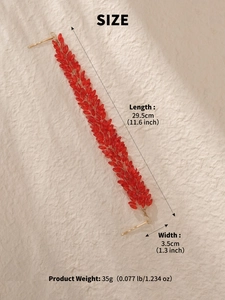 Detailed dimensions of bridal crystal headband with red beads and sizing parameters