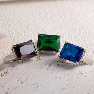 Titanium Steel Large Rectangular Rhinestone Ring For Women Trendy Polished Geometric Finger Ring Jewelry Fashion Accessory