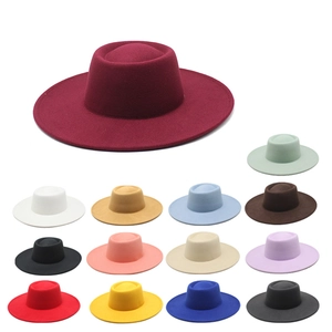 Retro Wide Brim Fedora Hat Polyester Felt Round Top Elegant Solid Color Sun Protection Outdoor Boater Hat