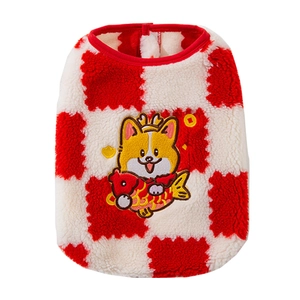 Festliche rot-weiß karierte Corgi-Fleece-Westen für Haustiere zum Neujahrsfest