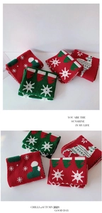 Detail of Christmas knit scarf featuring festive reindeer and snowflake patterns