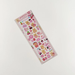 Detail of Korean style cartoon animal stickers featuring cute bears and ice cream icons